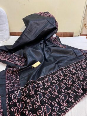 Bhagalpuri Tussar Silk Saree with Hand Cutwork Design