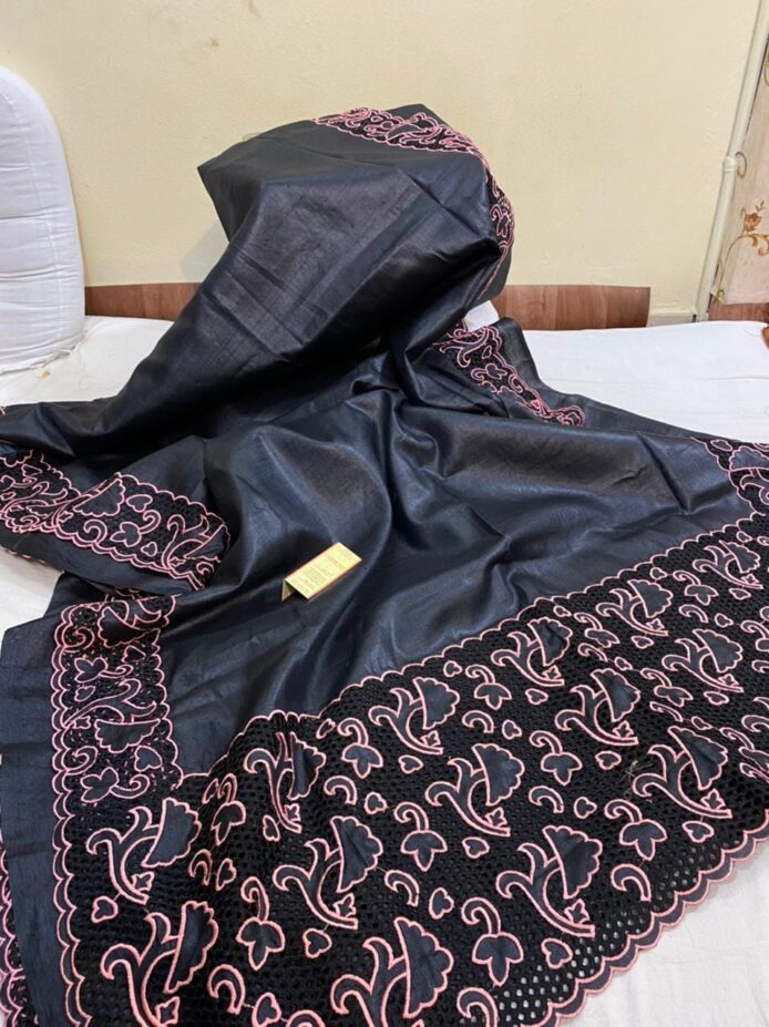 Bhagalpuri Tussar Silk Saree with Hand Cutwork Design