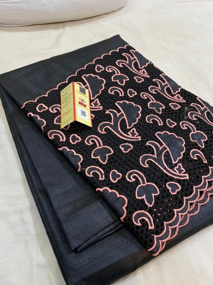 Bhagalpuri Tussar Silk Saree with Hand Cutwork Design