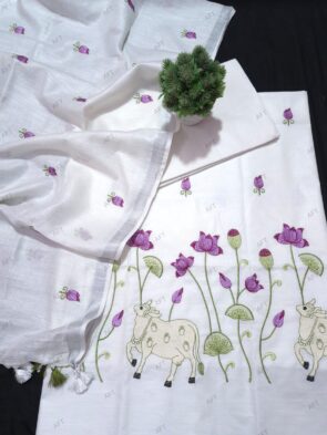 Cotton Linen Dress Material with Nandi Embroidery
