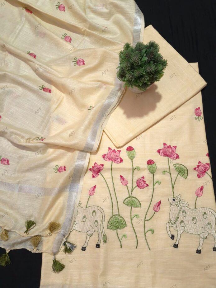 Embroidery Suit Material for Women – Cotton Linen Floral Design