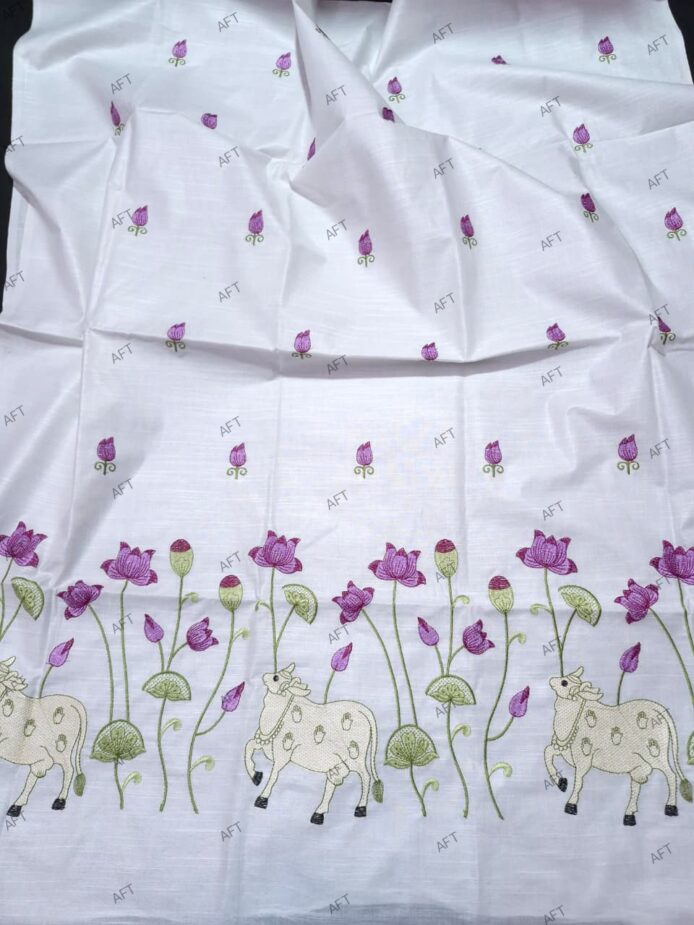 Cotton Linen Dress Material with Nandi Embroidery