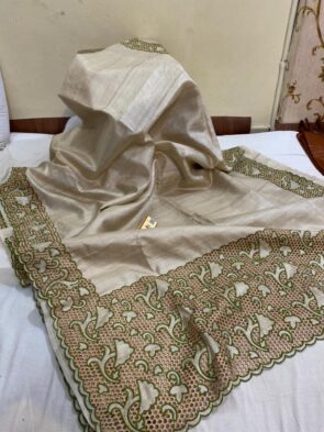 Handloom Bhagalpuri Tussar Silk Sarees with Hand Cutwork