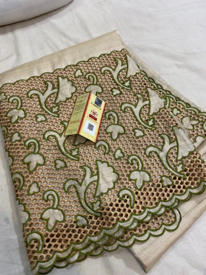 Handloom Bhagalpuri Tussar Silk Sarees with Hand Cutwork
