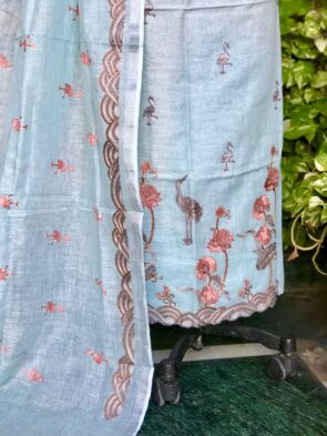 Linen Suits For Women Unstitched With Bird Embroidery Suit
