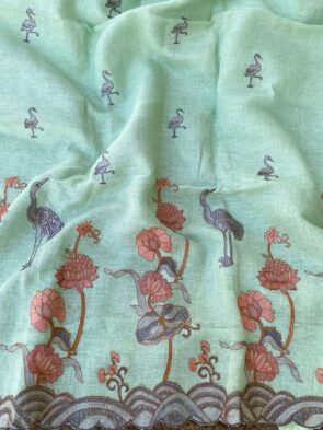 Pure Linen Dress Material Online – Swan Embroidery Festive Wear