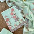Pure Linen Dress Material Online – Swan Embroidery Festive Wear